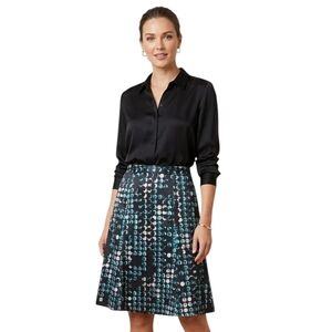 East 5th Teal & Black Geometric Moon Phase A-Line Skirt - Size 10 Workwear